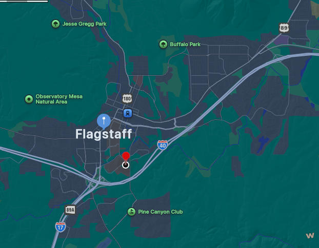 Map of flagstaff AZ with red pin